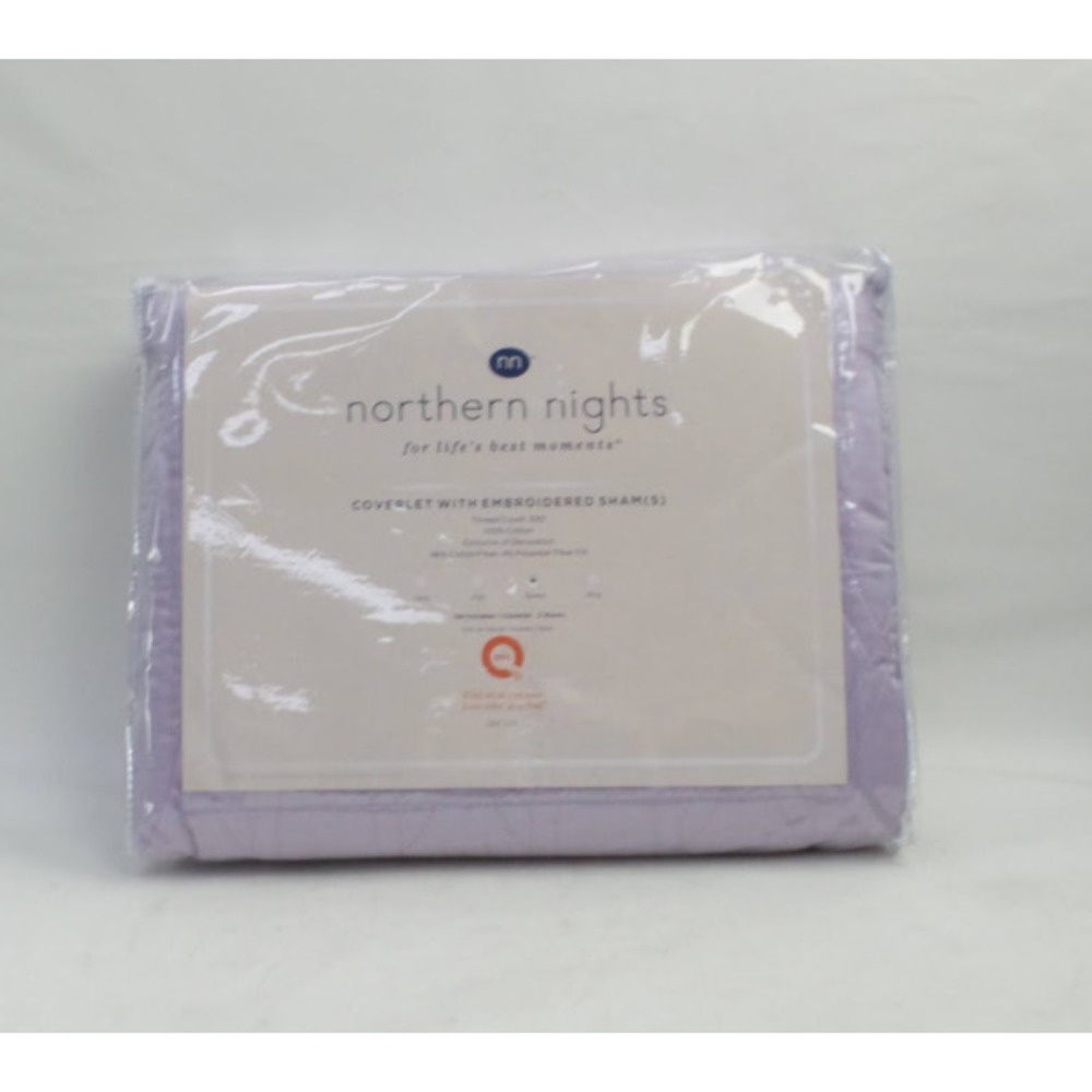 Northern Nights Cotton Embroidered Coverlet with Shams Lavender
